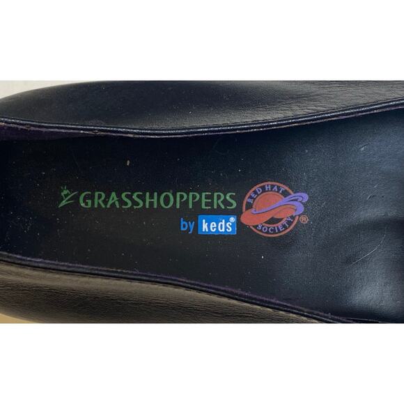 Keds Grasshopper Women's Red Hat Society Black Leather Loafers Embroidery Size 8 - Picture 3 of 8